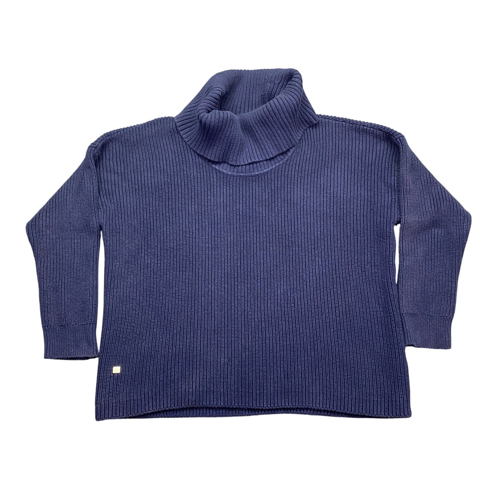 Lauren Ralph Lauren Navy Blue Ribbed Cotton Turtleneck Sweater Large Grunge